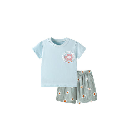 MyKids-USA® Baby Kids Casual Flowers and Letters Cartoon Pattern T-shirt and Shorts Clothing Set for Girls