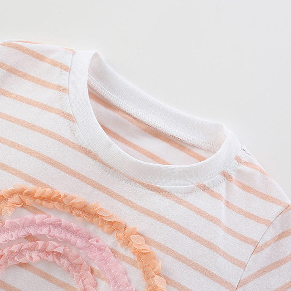 MyKids-USA® Baby Kids Rainbow Pattern Striped T-shirt and Pink Shorts Clothing Set for Girls