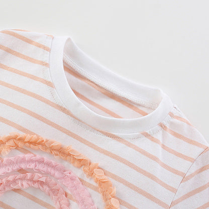 MyKids-USA® Baby Kids Rainbow Pattern Striped T-shirt and Pink Shorts Clothing Set for Girls