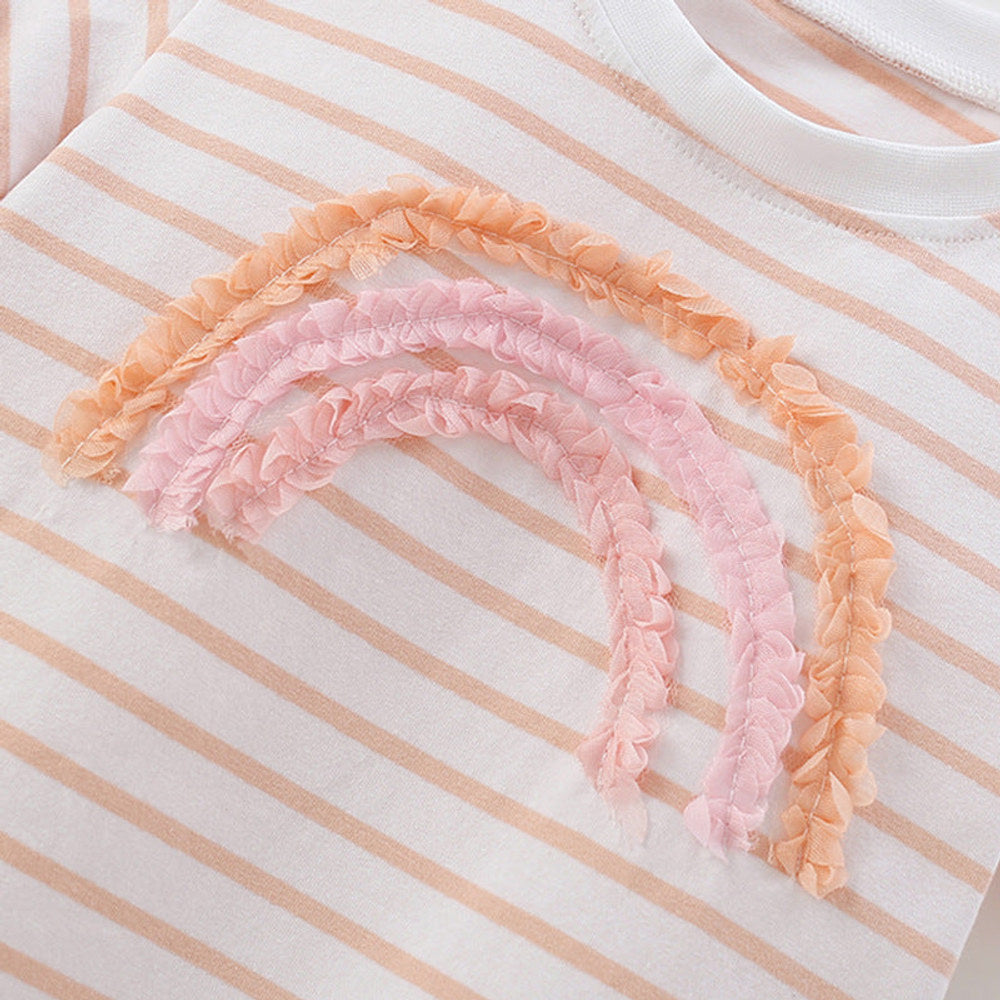 MyKids-USA® Baby Kids Rainbow Pattern Striped T-shirt and Pink Shorts Clothing Set for Girls