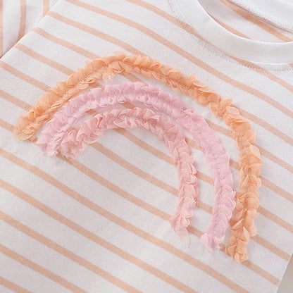 MyKids-USA® Baby Kids Rainbow Pattern Striped T-shirt and Pink Shorts Clothing Set for Girls