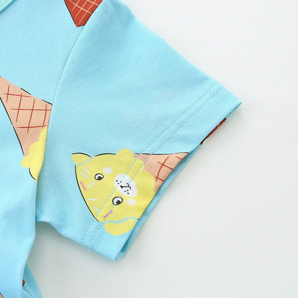 MyKids-USA® Animals Shaped Ice-cream Pattern Short Sleeves Crew Neck Dress for Stylish Girls