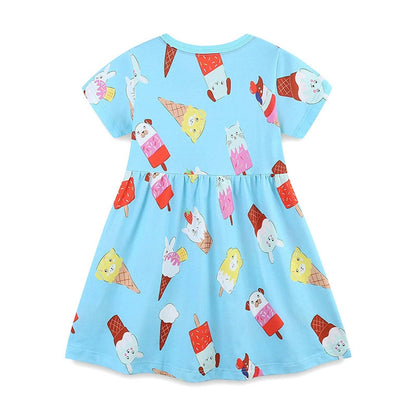 MyKids-USA® Animals Shaped Ice-cream Pattern Short Sleeves Crew Neck Dress for Stylish Girls