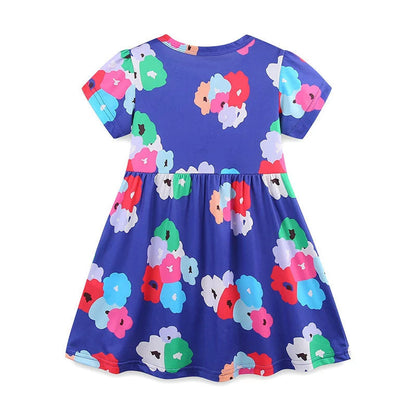 MyKids-USA® Colorful Flowers Pattern Short Sleeves Crew Neck Dress for Stylish Girls
