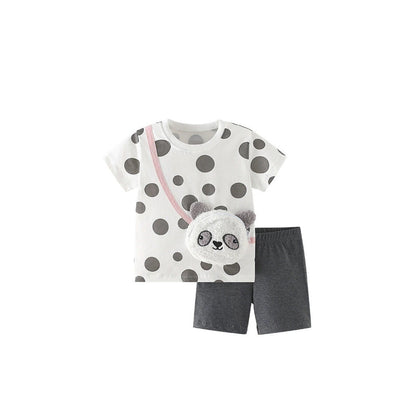 MyKids-USA® Baby Kids Casual Panda and Polka Dots Pattern T-shirt and Shorts Clothing Set for Girls