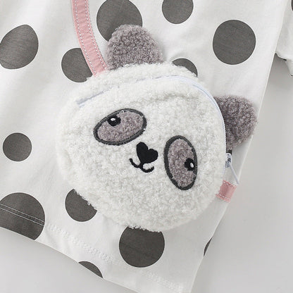 MyKids-USA® Baby Kids Casual Panda and Polka Dots Pattern T-shirt and Shorts Clothing Set for Girls