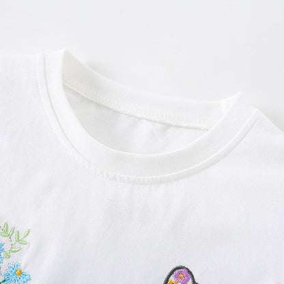MyKids-USA® Summer Girls’ Butterfly and Flowers Pattern Decorated T-shirt in European and American Style