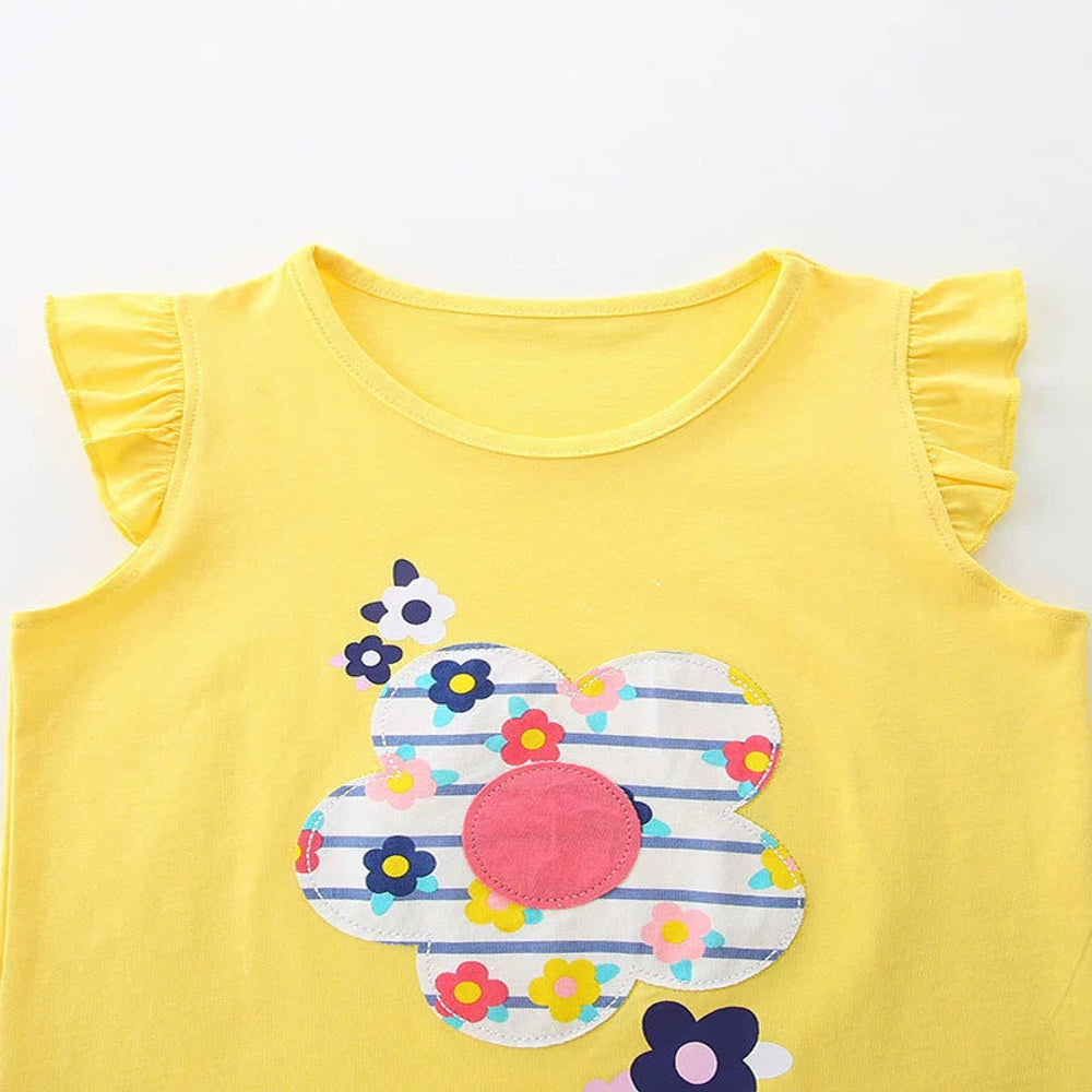 MyKids-USA® Baby Kids Cute Flowers Pattern Vest and Striped Shorts Clothing Set for Girls