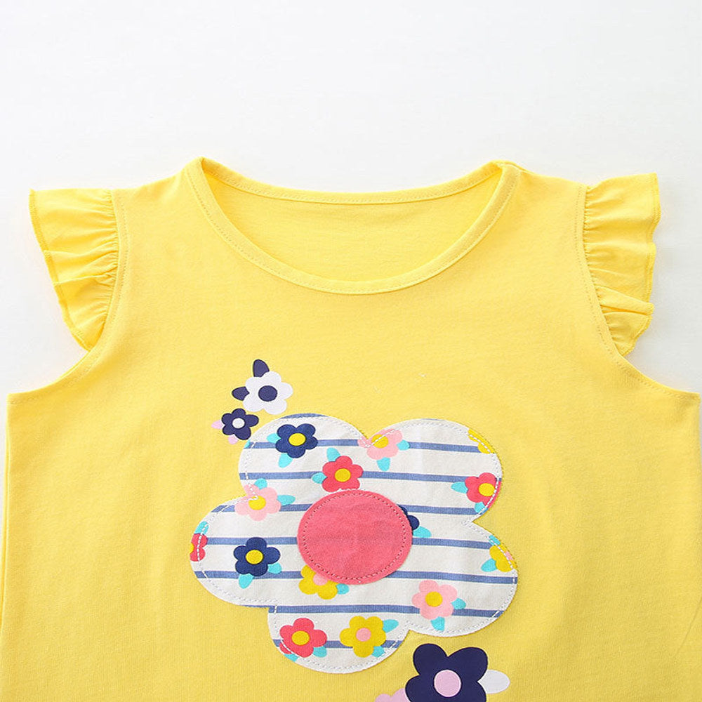 MyKids-USA® Baby Kids Cute Flowers Pattern Vest and Striped Shorts Clothing Set for Girls