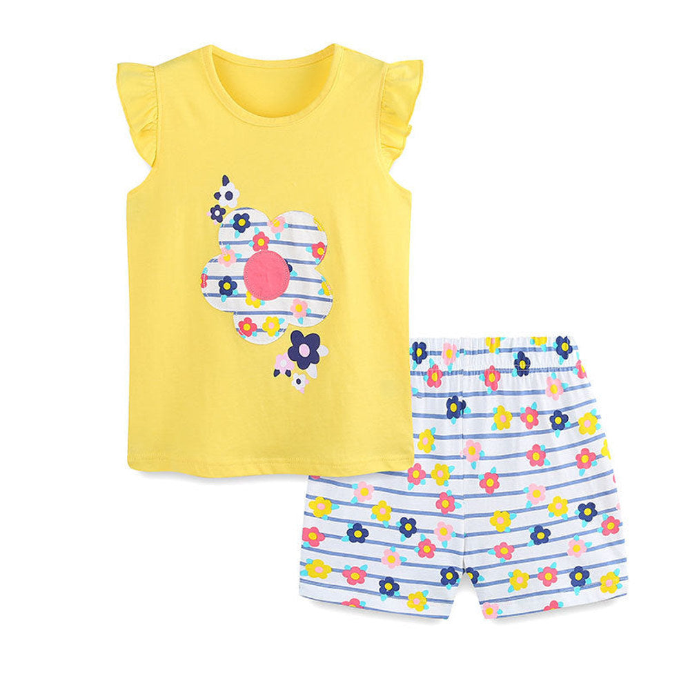 MyKids-USA® Baby Kids Cute Flowers Pattern Vest and Striped Shorts Clothing Set for Girls