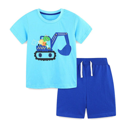 MyKids-USA® Baby Kids Cartoon Excavator and Animals Pattern T-shirt and Shorts Clothing Set for Boys