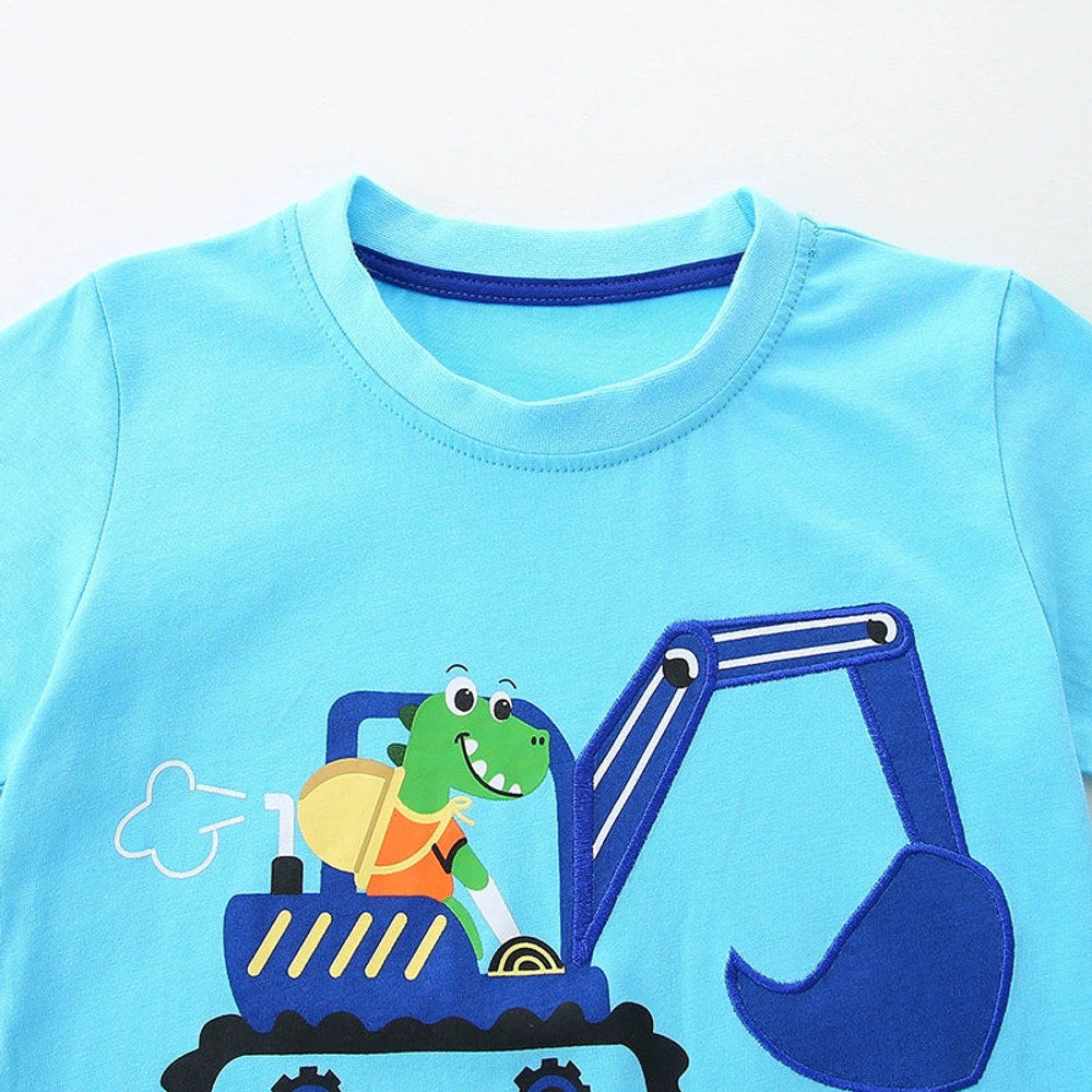 MyKids-USA® Baby Kids Cartoon Excavator and Animals Pattern T-shirt and Shorts Clothing Set for Boys