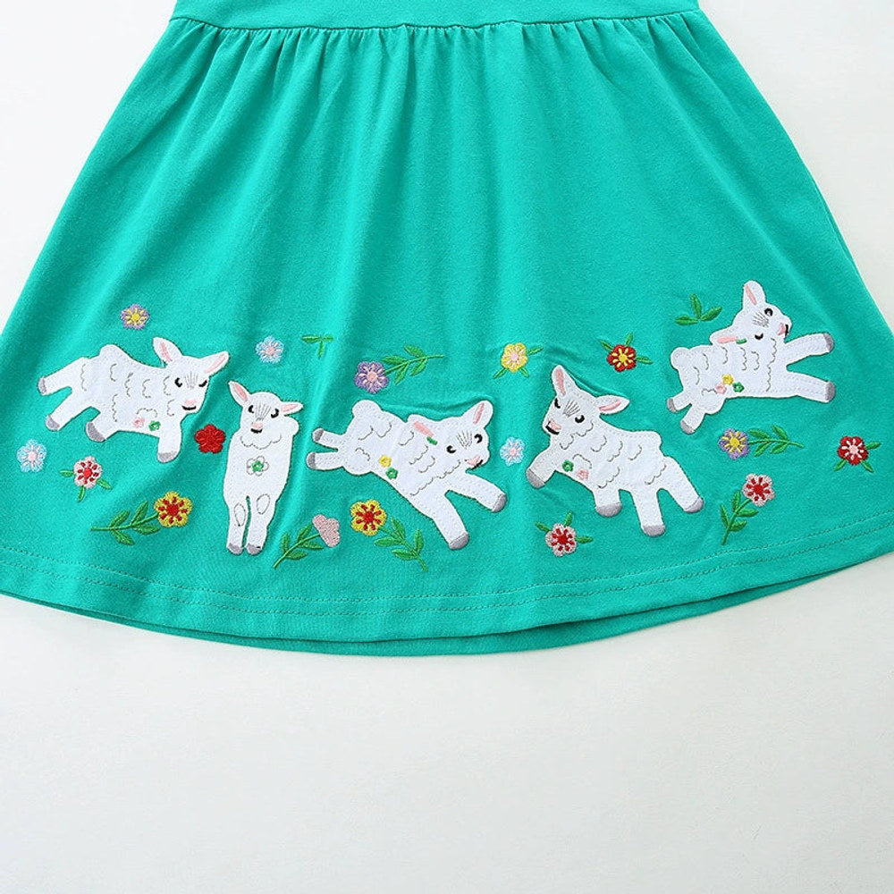 MyKids-USA® Animals and Flowers Cartoon Pattern Fly Sleeves Dress for Stylish Girls