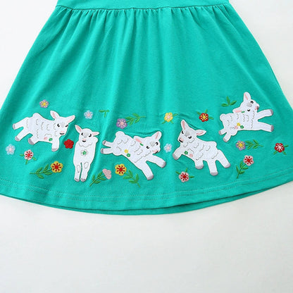 MyKids-USA® Animals and Flowers Cartoon Pattern Fly Sleeves Dress for Stylish Girls