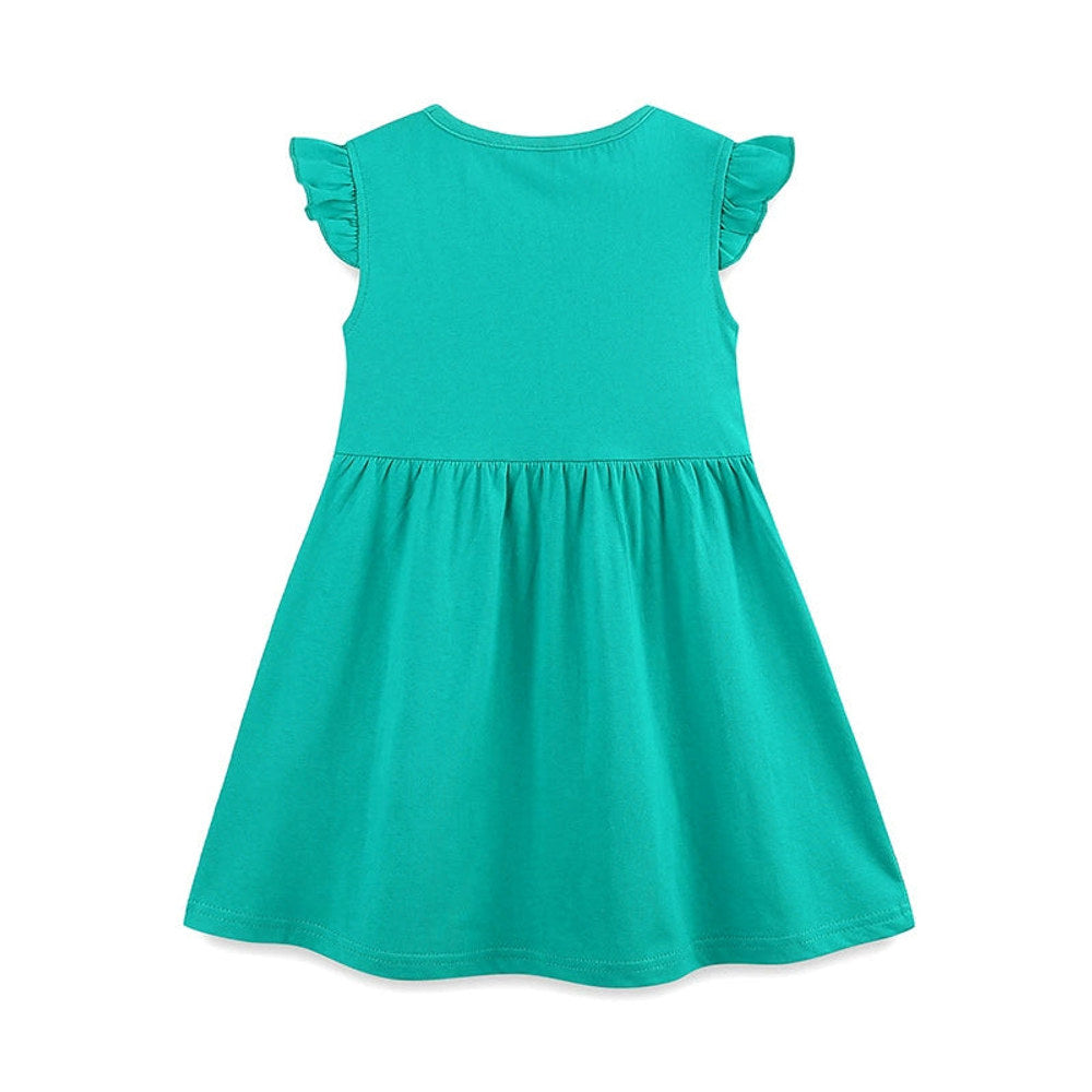 MyKids-USA® Animals and Flowers Cartoon Pattern Fly Sleeves Dress for Stylish Girls
