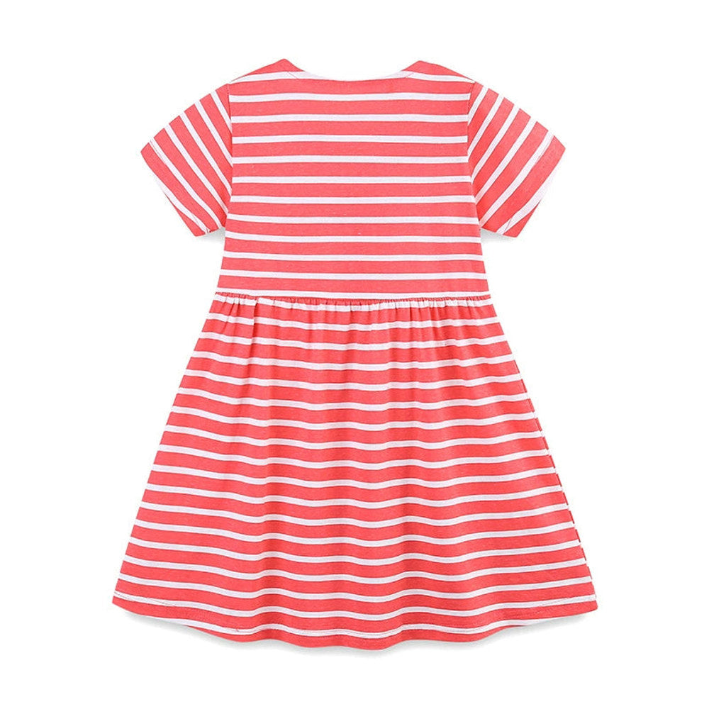 MyKids-USA® Animals Cartoon Pattern Short Sleeves Striped Dress for Stylish Girls