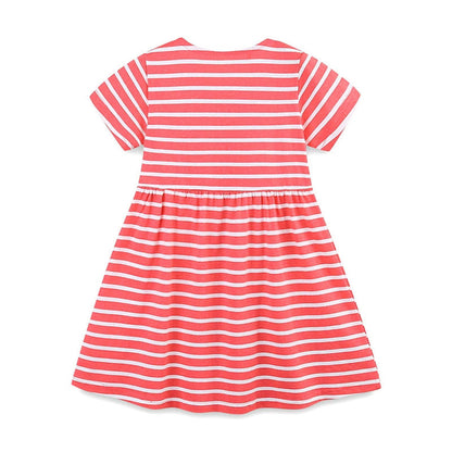 MyKids-USA® Animals Cartoon Pattern Short Sleeves Striped Dress for Stylish Girls