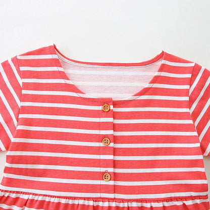 MyKids-USA® Animals Cartoon Pattern Short Sleeves Striped Dress for Stylish Girls