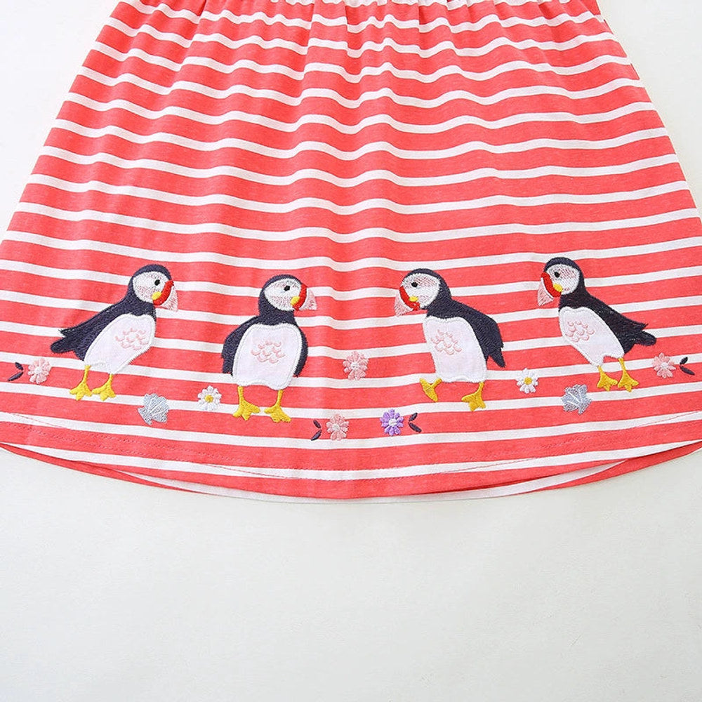 MyKids-USA® Animals Cartoon Pattern Short Sleeves Striped Dress for Stylish Girls