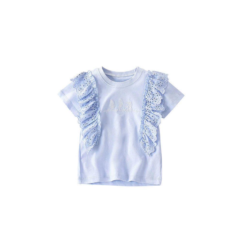 MyKids-USA® Summer Girls’ Flowers and Letters Pattern Embroidered T-shirt in European and American Style