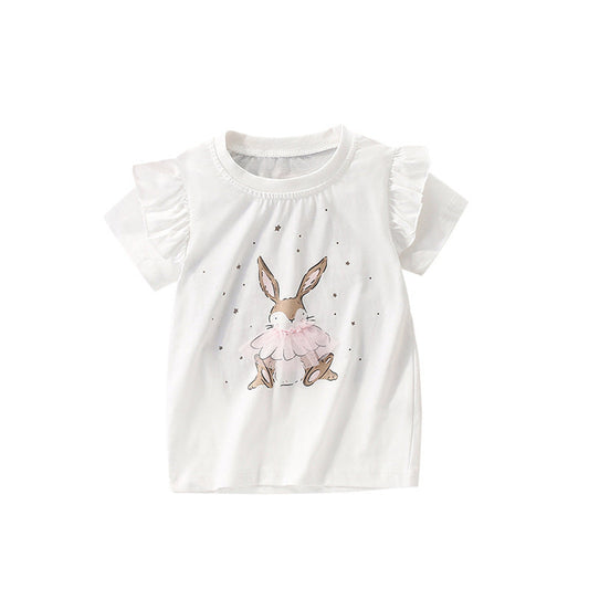 MyKids-USA® Summer Girls’ Rabbit and Stars Pattern T-shirt in European and American Style