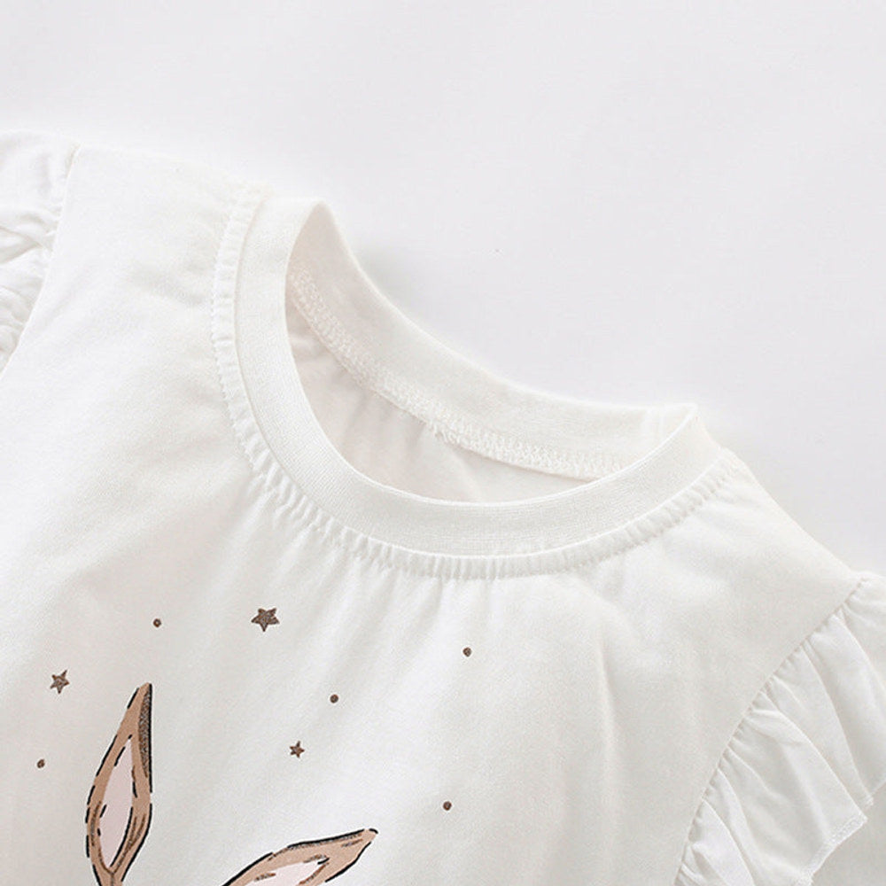 MyKids-USA® Girls’ Rabbit and Stars Pattern T-shirt in European and American Style