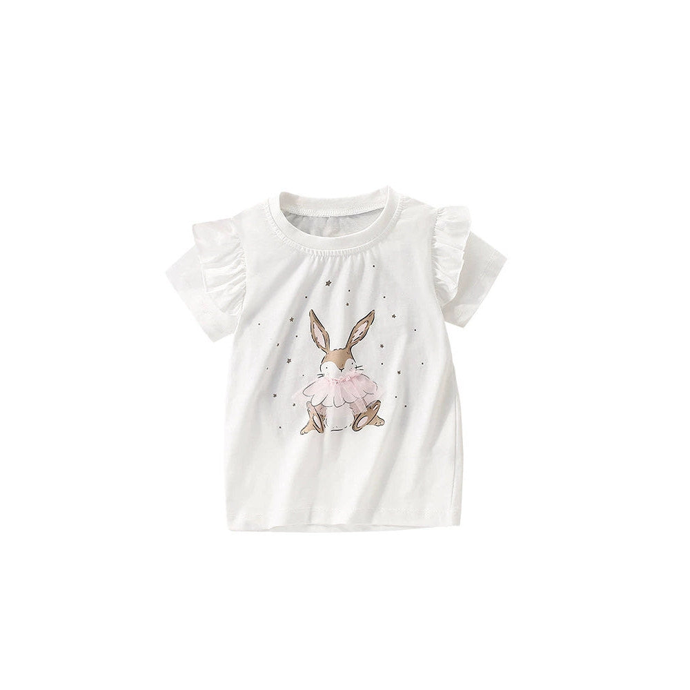 MyKids-USA® Girls’ Rabbit and Stars Pattern T-shirt in European and American Style
