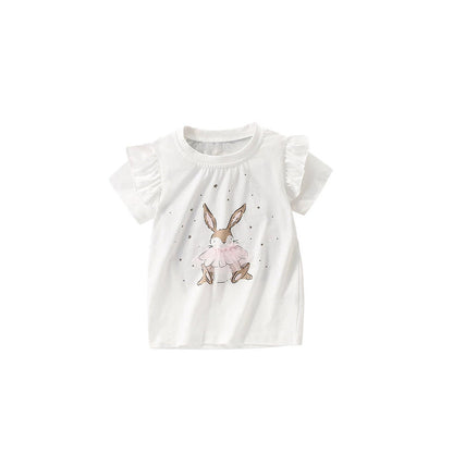MyKids-USA® Girls’ Rabbit and Stars Pattern T-shirt in European and American Style