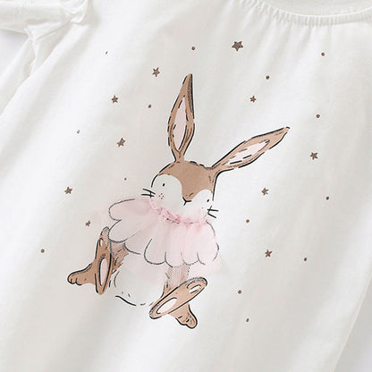 MyKids-USA® Girls’ Rabbit and Stars Pattern T-shirt in European and American Style