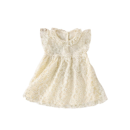 MyKids-USA® Floral Pattern Fly Sleeves Tulle Dress for Stylish Girls