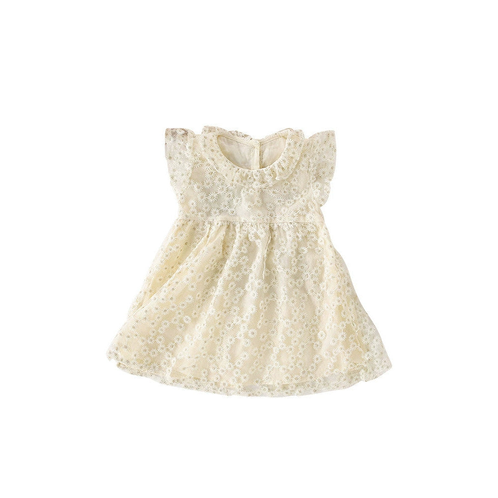 MyKids-USA® Floral Pattern Fly Sleeves Tulle Dress for Stylish Girls