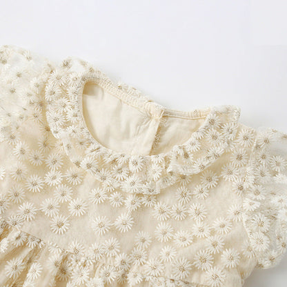 MyKids-USA® Floral Pattern Fly Sleeves Tulle Dress for Stylish Girls