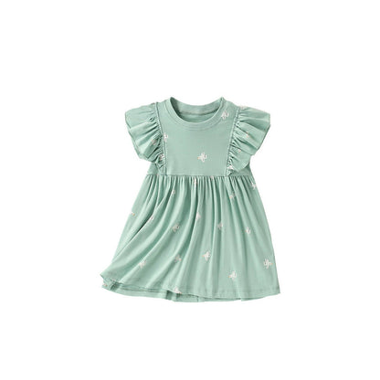 MyKids-USA® Birds Pattern Short Sleeves Cute Dress for Stylish Girls