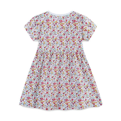MyKids-USA® Animals Cartoon and Flowers Pattern Short Sleeves Dress for Stylish Girls