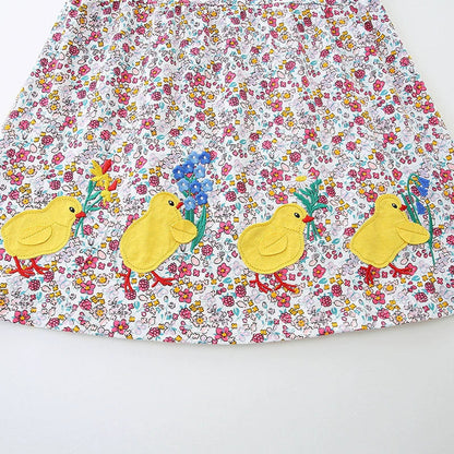 MyKids-USA® Animals Cartoon and Flowers Pattern Short Sleeves Dress for Stylish Girls