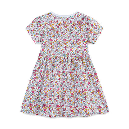 MyKids-USA® Animals Cartoon and Flowers Pattern Short Sleeves Dress for Stylish Girls