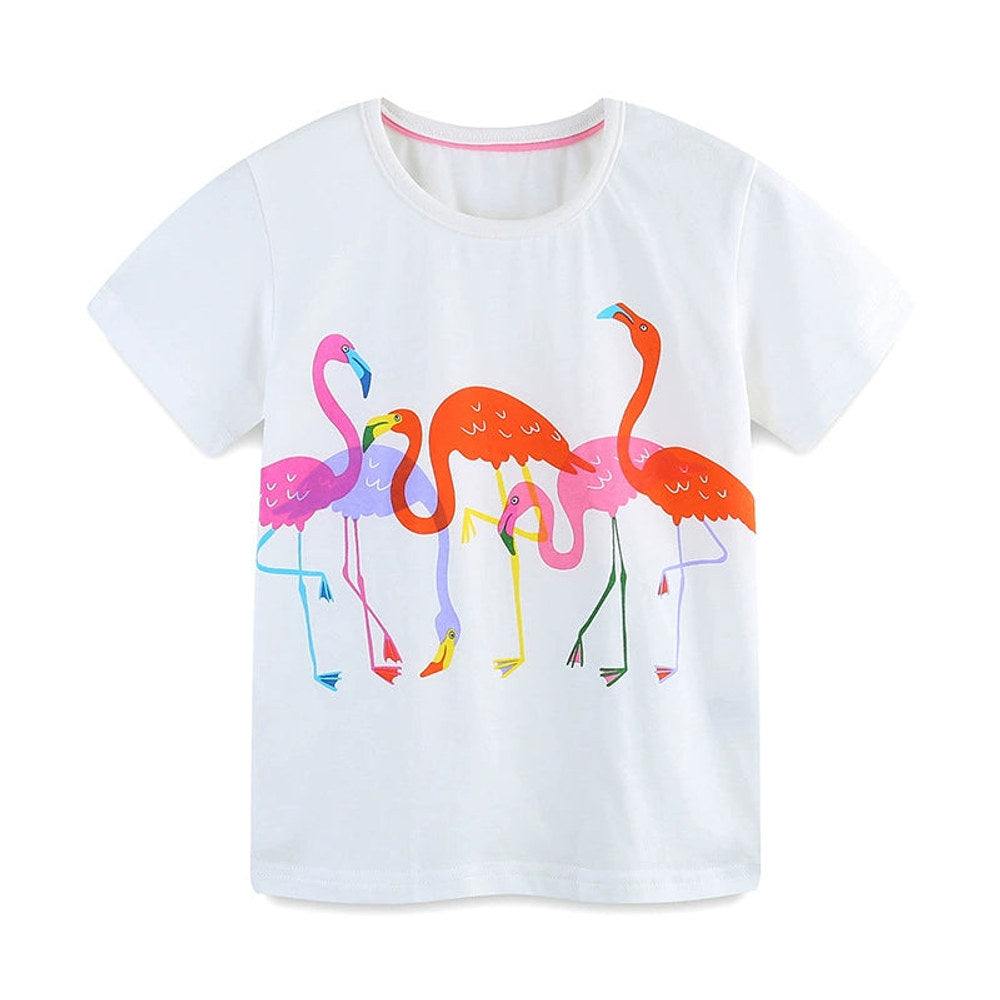 MyKids-USA® Girls’ Cartoon Famingo Pattern T-shirt in European and American Style