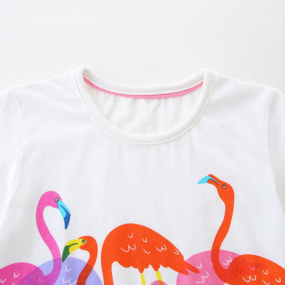 MyKids-USA® Girls’ Cartoon Famingo Pattern T-shirt in European and American Style