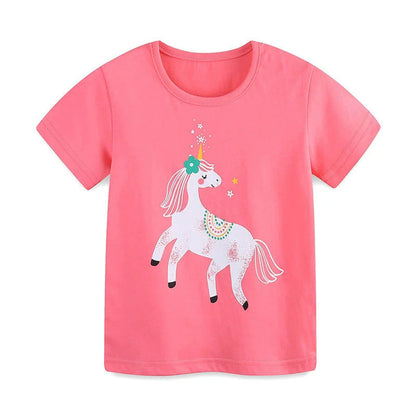 MyKids-USA® Girls’ Cartoon Unicorn Pattern T-shirt in European and American Style