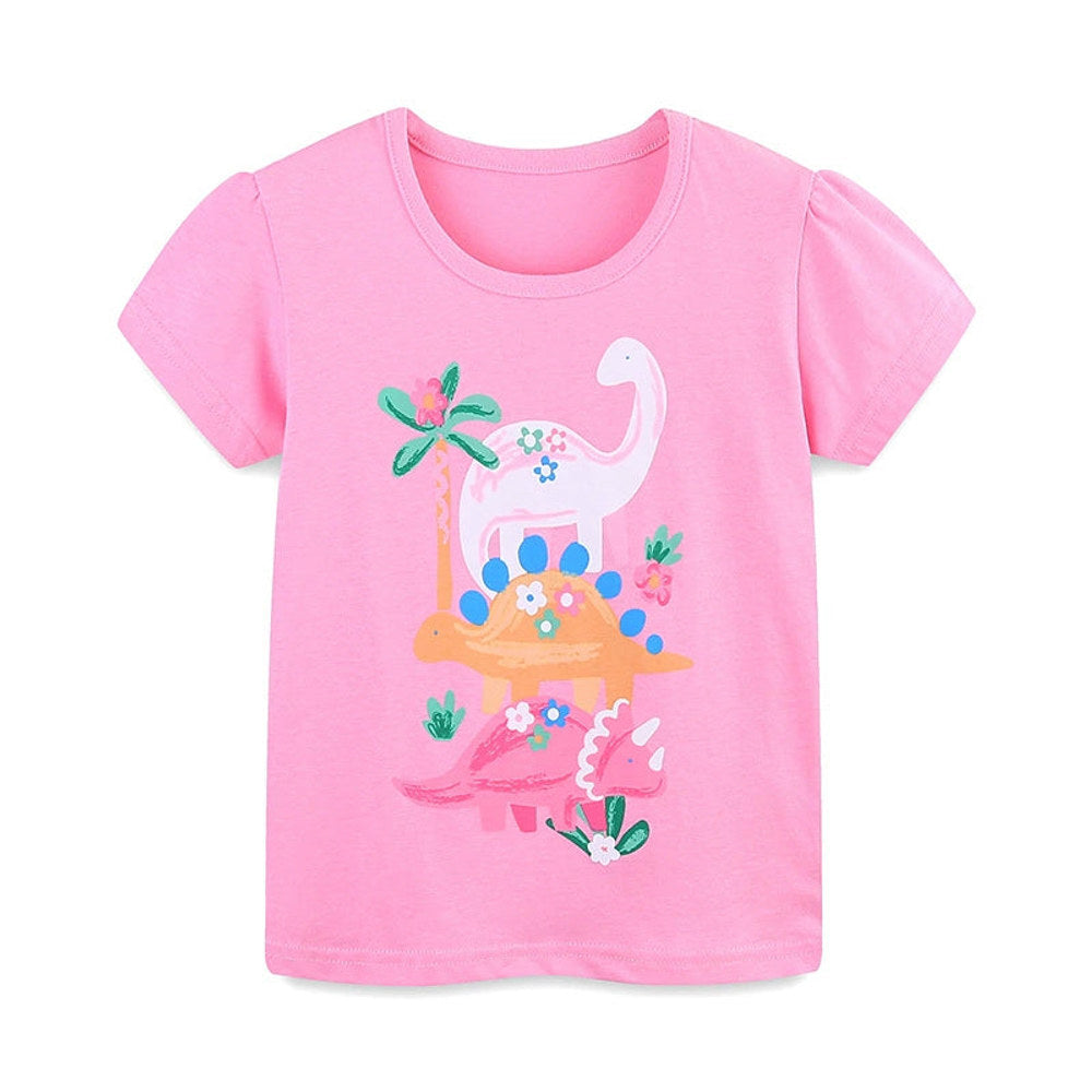 MyKids-USA® Girls’ Cartoon Dinosaurs Pattern T-shirt in European and American Style