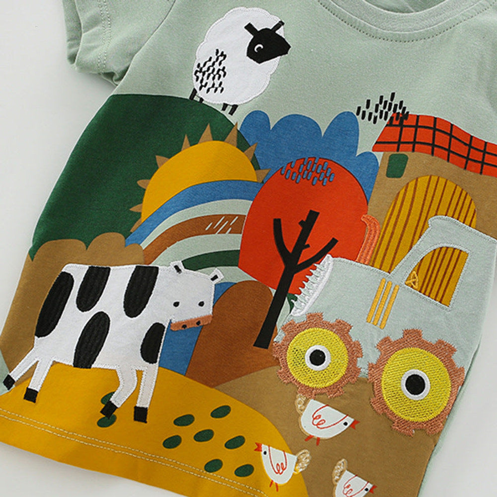 MyKids-USA® Boys’ Farm Animals Cartoon Pattern T-shirt in European and American Style