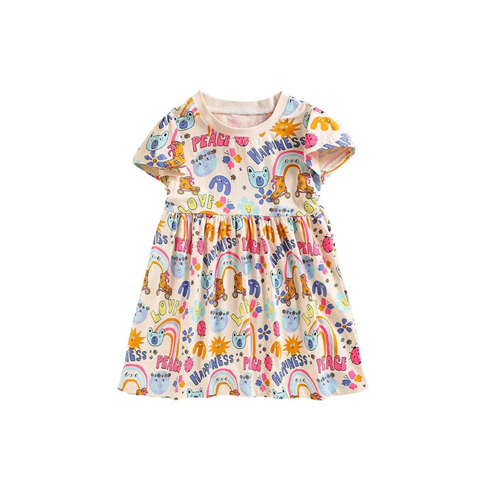 MyKids-USA® Animals and Letters Pattern Short Sleeves Cute Dress for Stylish Girls
