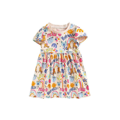 MyKids-USA® Animals and Letters Pattern Short Sleeves Cute Dress for Stylish Girls