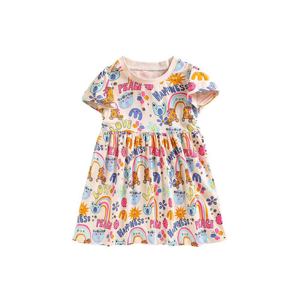 MyKids-USA® Animals and Letters Pattern Short Sleeves Cute Dress for Stylish Girls