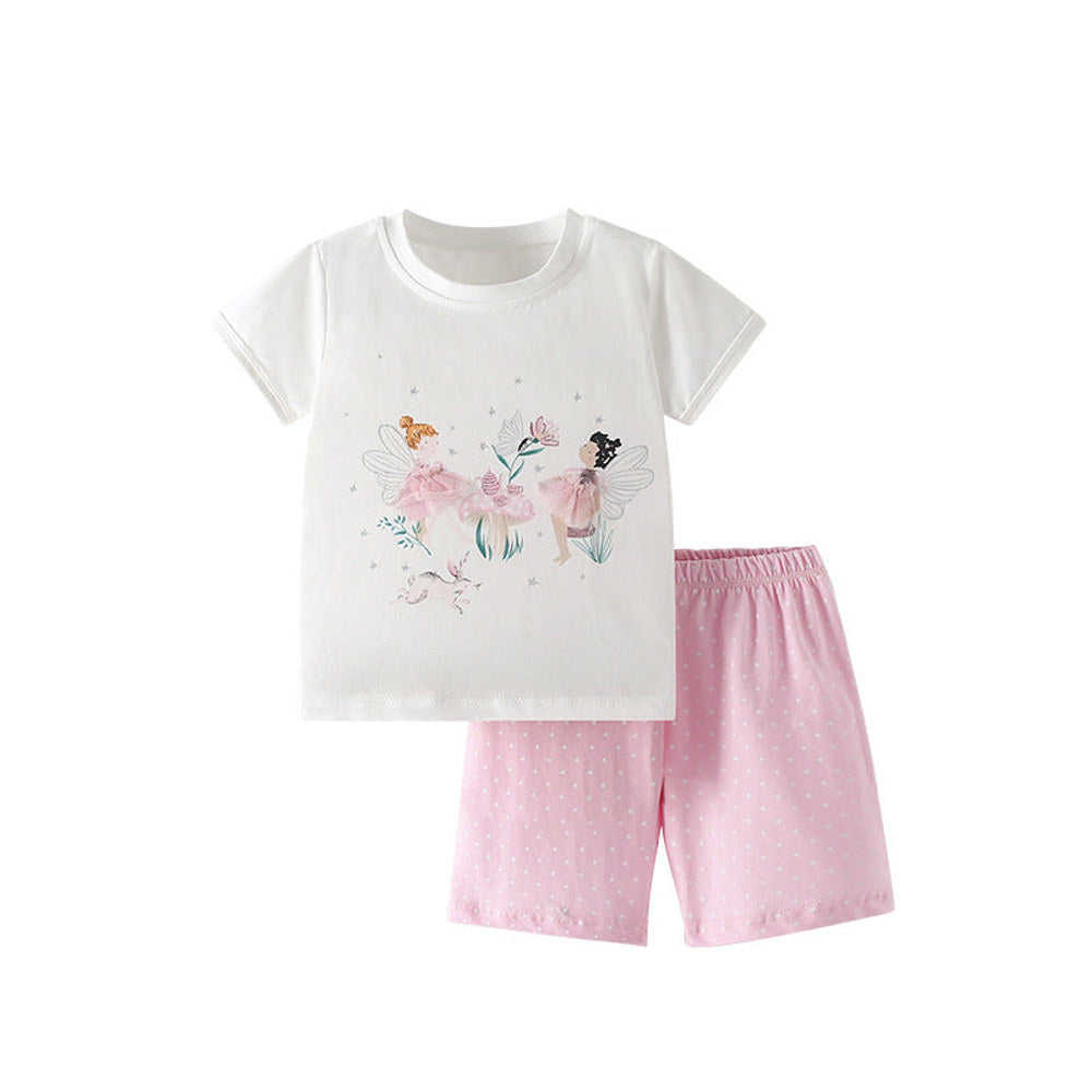 MyKids-USA® Baby Kids Fairy Cartoon Pattern T-shirt and Pink Shorts Clothing Set for Girls