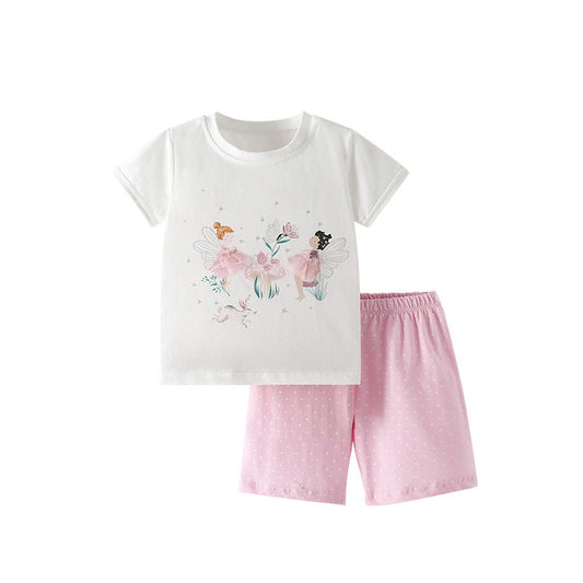 MyKids-USA® Baby Kids Fairy Cartoon Pattern T-shirt and Pink Shorts Clothing Set for Girls