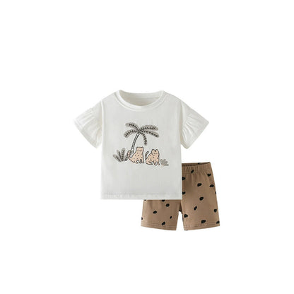 MyKids-USA® Baby Kids Animals Cartoon Pattern T-shirt and Heart Pattern Shorts Clothing Set for Girls