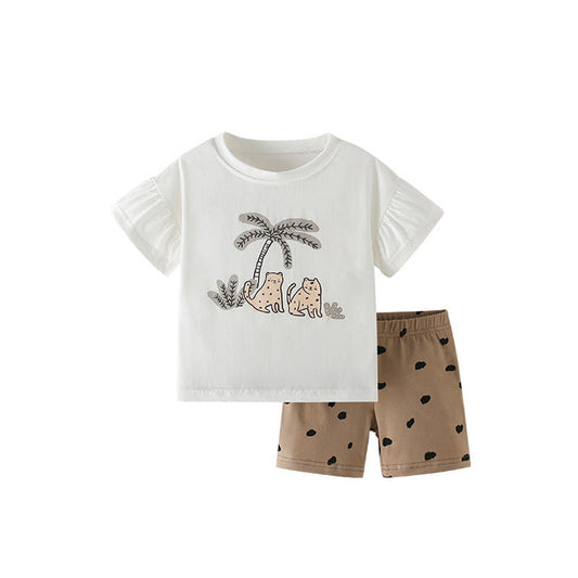 MyKids-USA® Baby Kids Animals Cartoon Pattern T-shirt and Heart Pattern Shorts Clothing Set for Girls