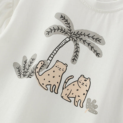 MyKids-USA® Baby Kids Animals Cartoon Pattern T-shirt and Heart Pattern Shorts Clothing Set for Girls