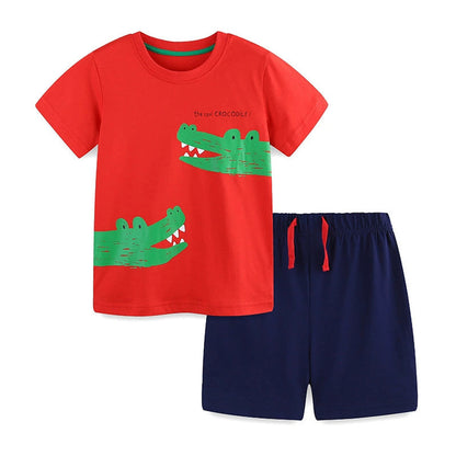 MyKids-USA® Baby Kids Cartoon Animals Pattern T-shirt and Shorts Color Patchwork Clothing Set for Boys